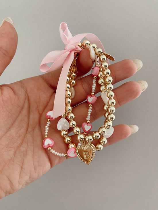 Pink & Pearl Heart Delicate Bracelet