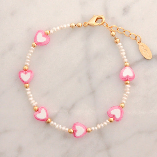 Pink & Pearl Heart Delicate Bracelet