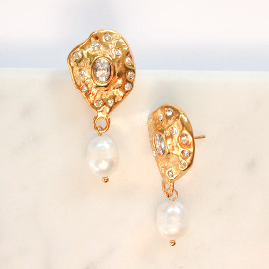 Vintage CZ & Pearl Drop Earrings