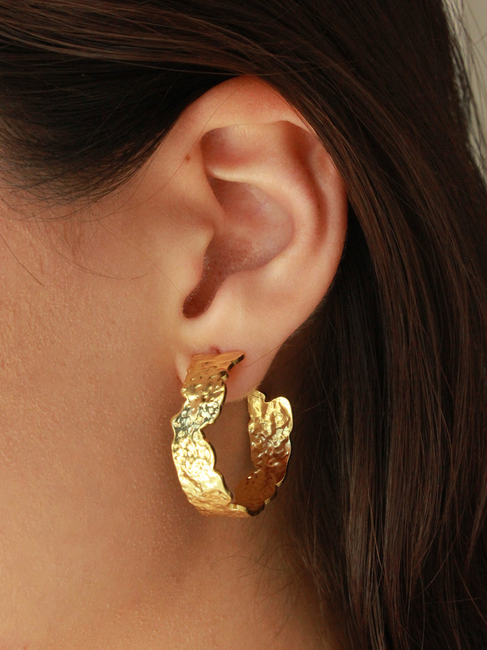 Gold Hammered Hoops