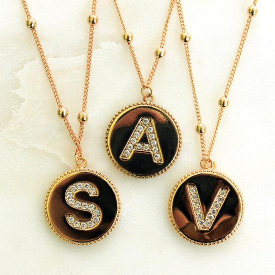 Sparkly Medallion Initials Delicate Ball Chain